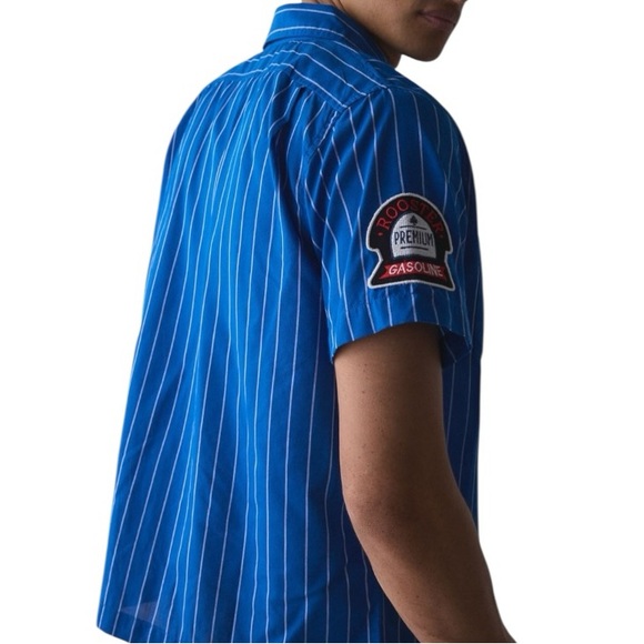 NWT Urban Outfitters BDG Garage Mechanic Shirt Blue Men’s L Stripe Retro Casual - Picture 3 of 6